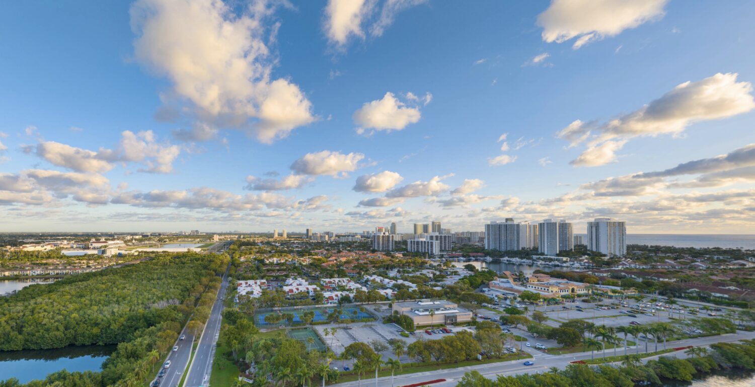 View north from level 15 at sunset