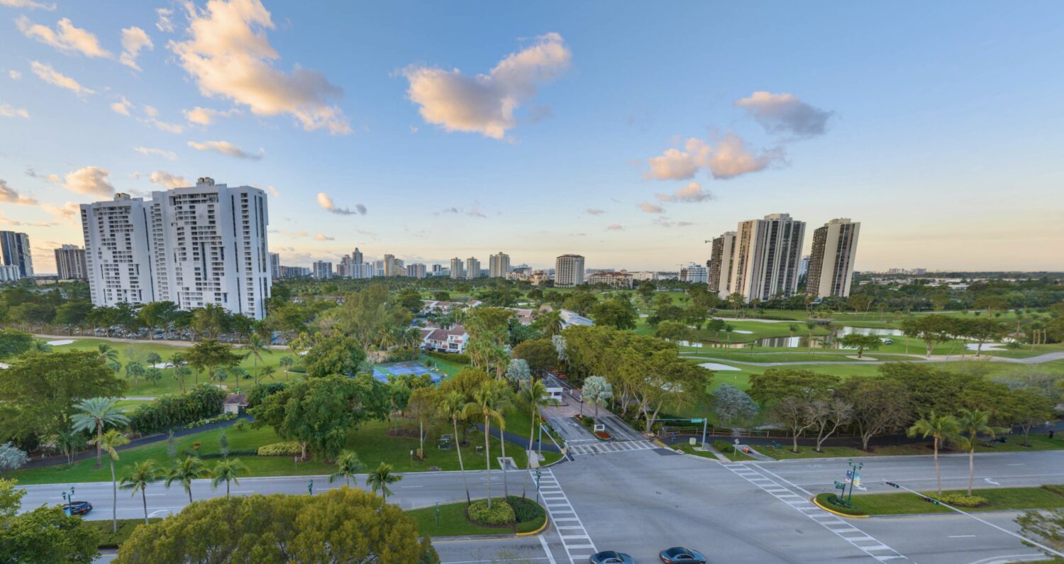 View south from level 5 at sunset