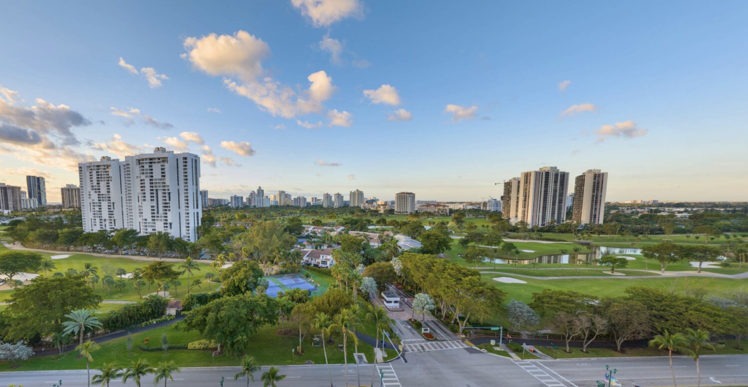View south from level 7 at sunset