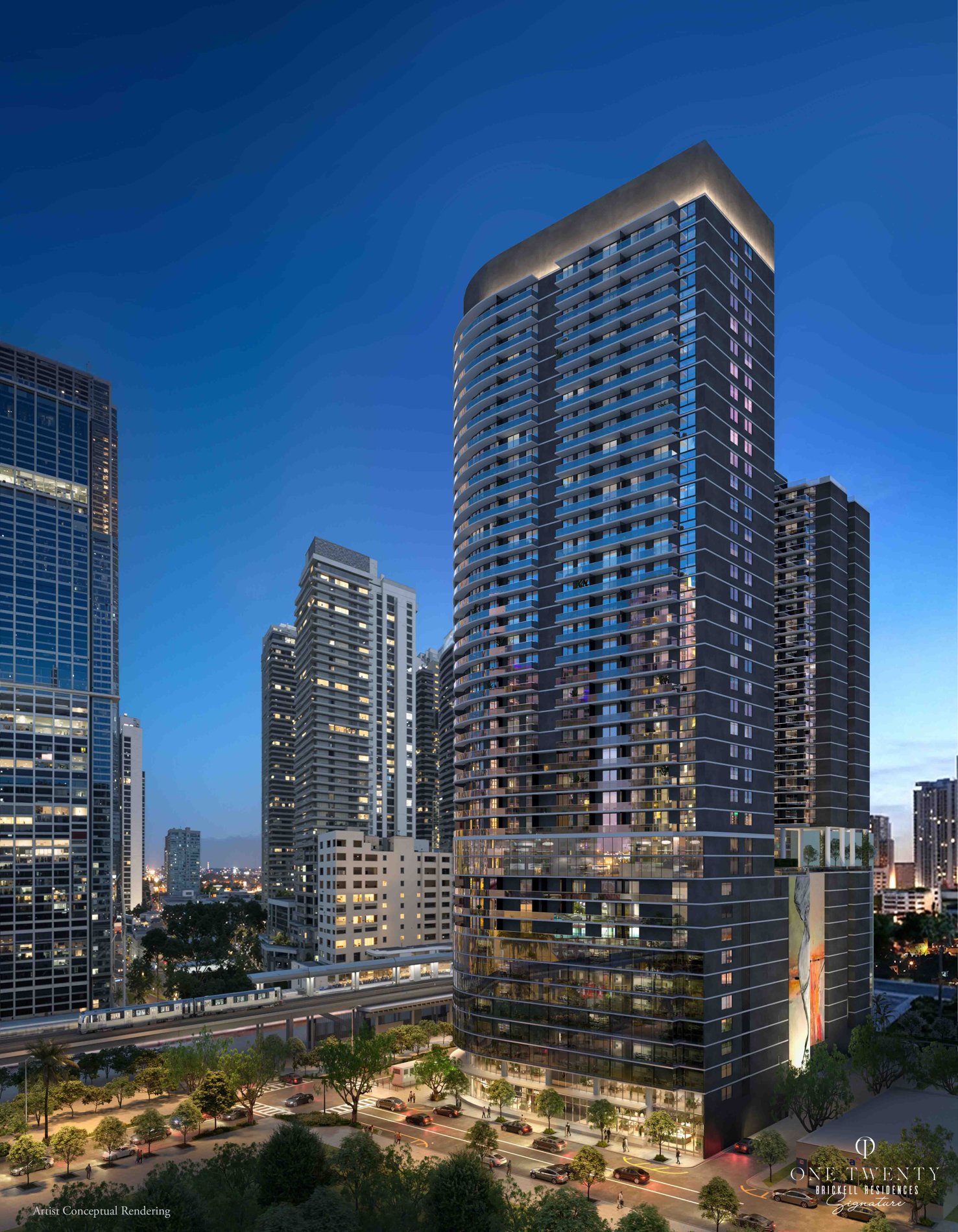One Twenty Brickell Signature tower at dusk