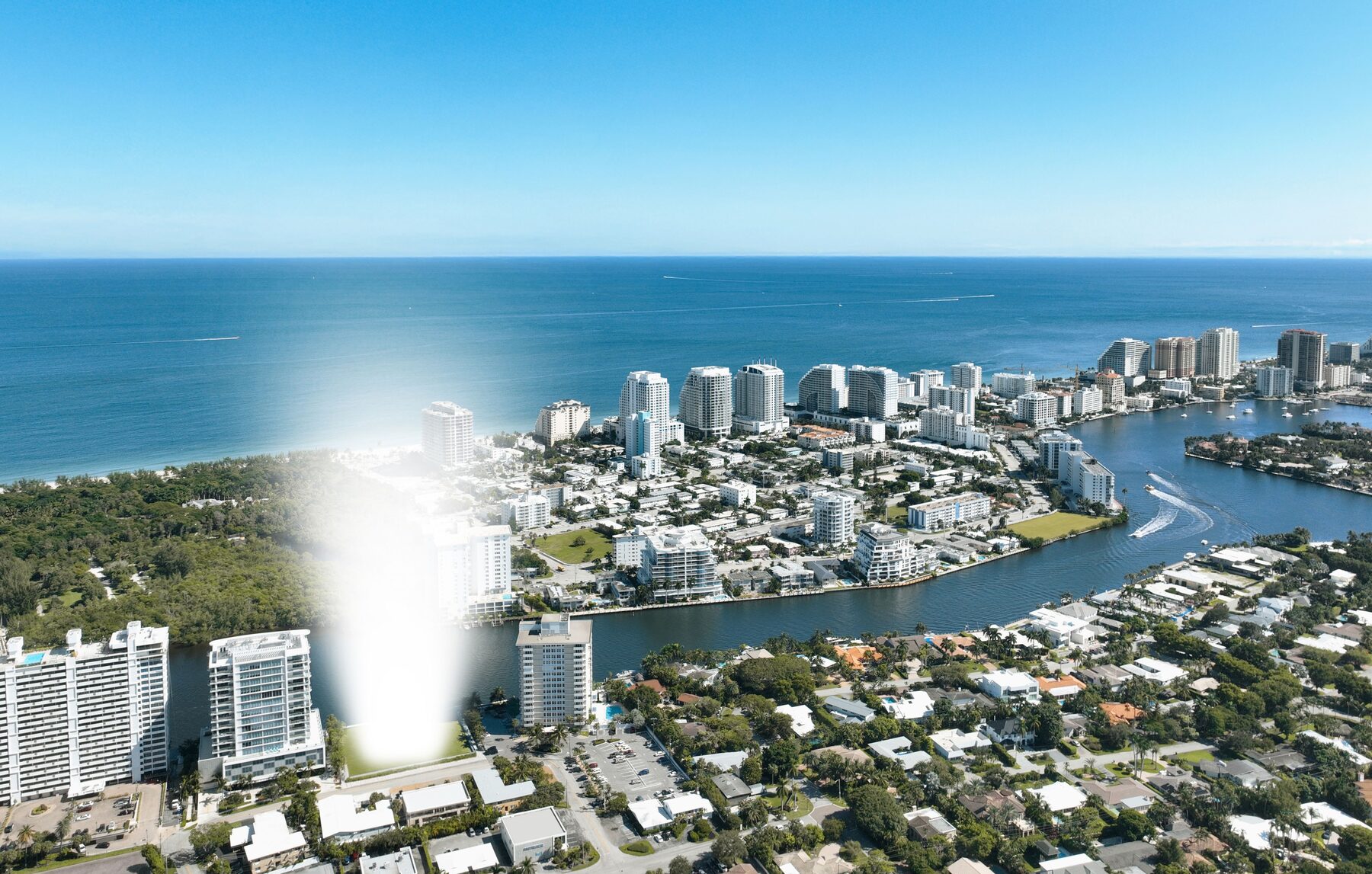 Aerial of the Fort Lauderdale Intracoastal with the Sage Intracoastal Residences site marked